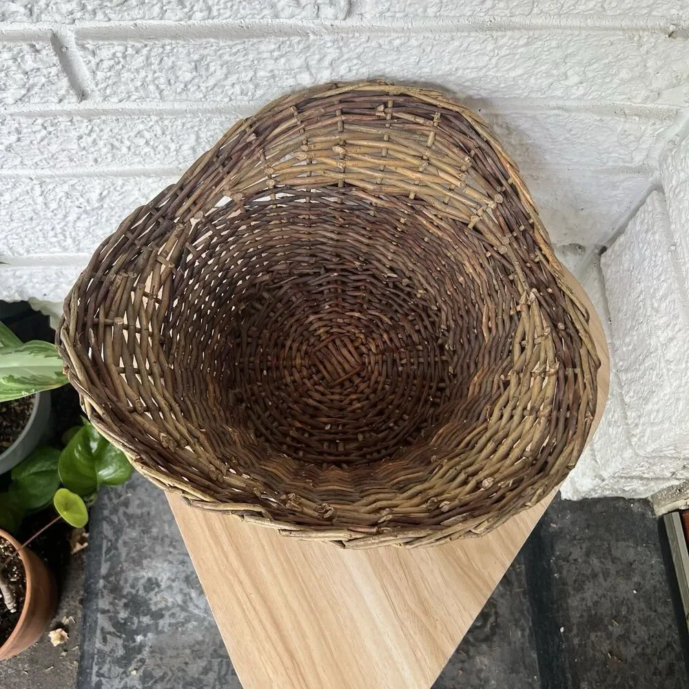 VTG Asymmetrical Decorative Wicker Basket Catchall Brown Farmhouse Minimalist